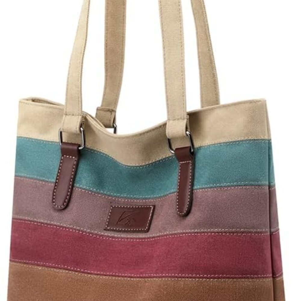 Canvas Handbag Multi-Color Striped Lattice Cross Body Shoulder Purse Bag Tote-Ha